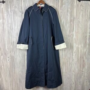 VTG Forecaster International Trench Coat 9/10 Navy White Trim Nautical Cottage *
